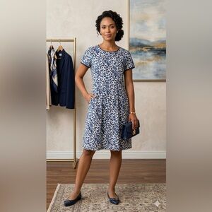 Lafayette 148 NY Cotton Abstract Print Dress Pleated Pockets Elegant 10